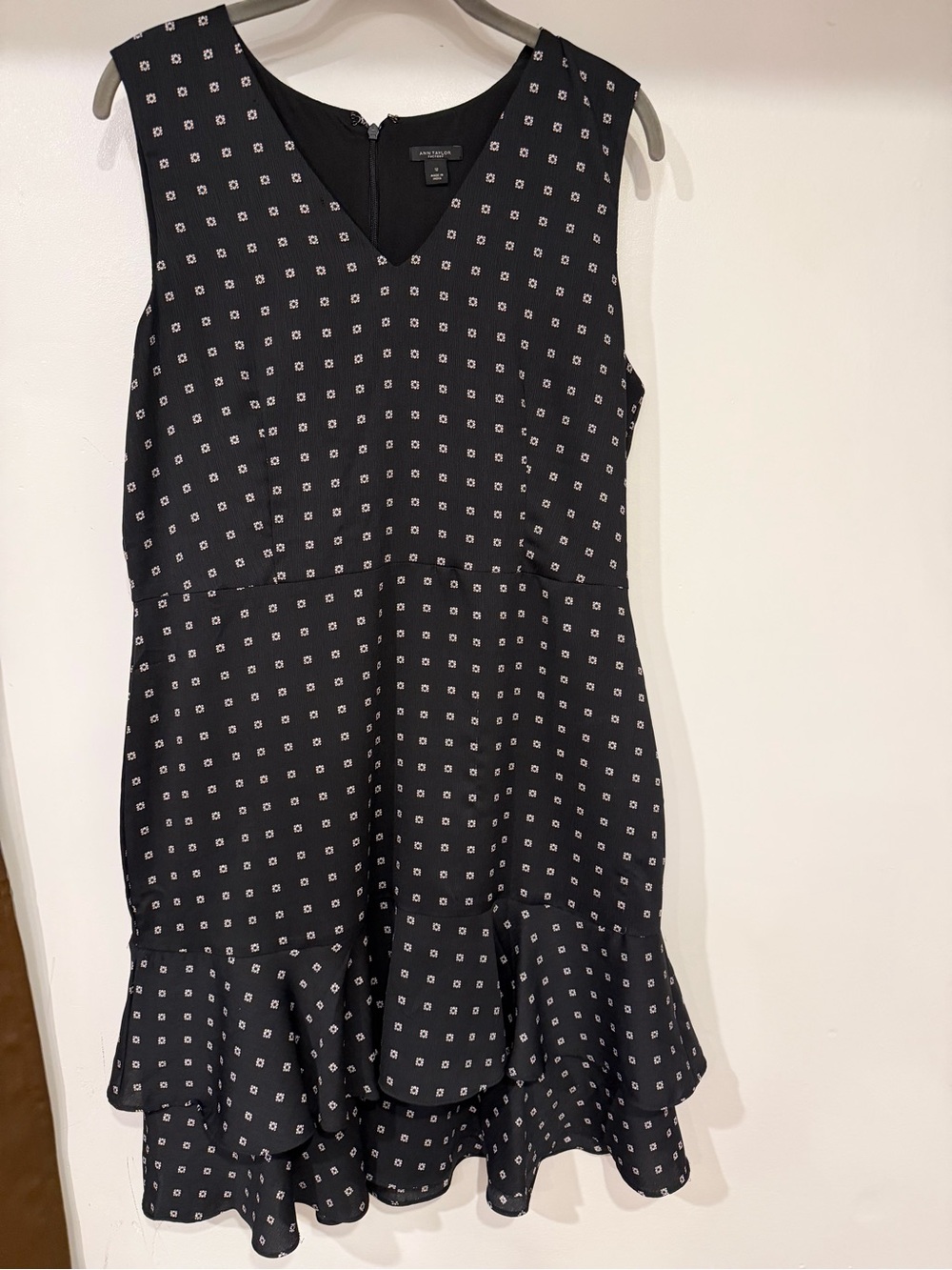 Ann Taylor Factory Black Print Ruffle Dress Size 12